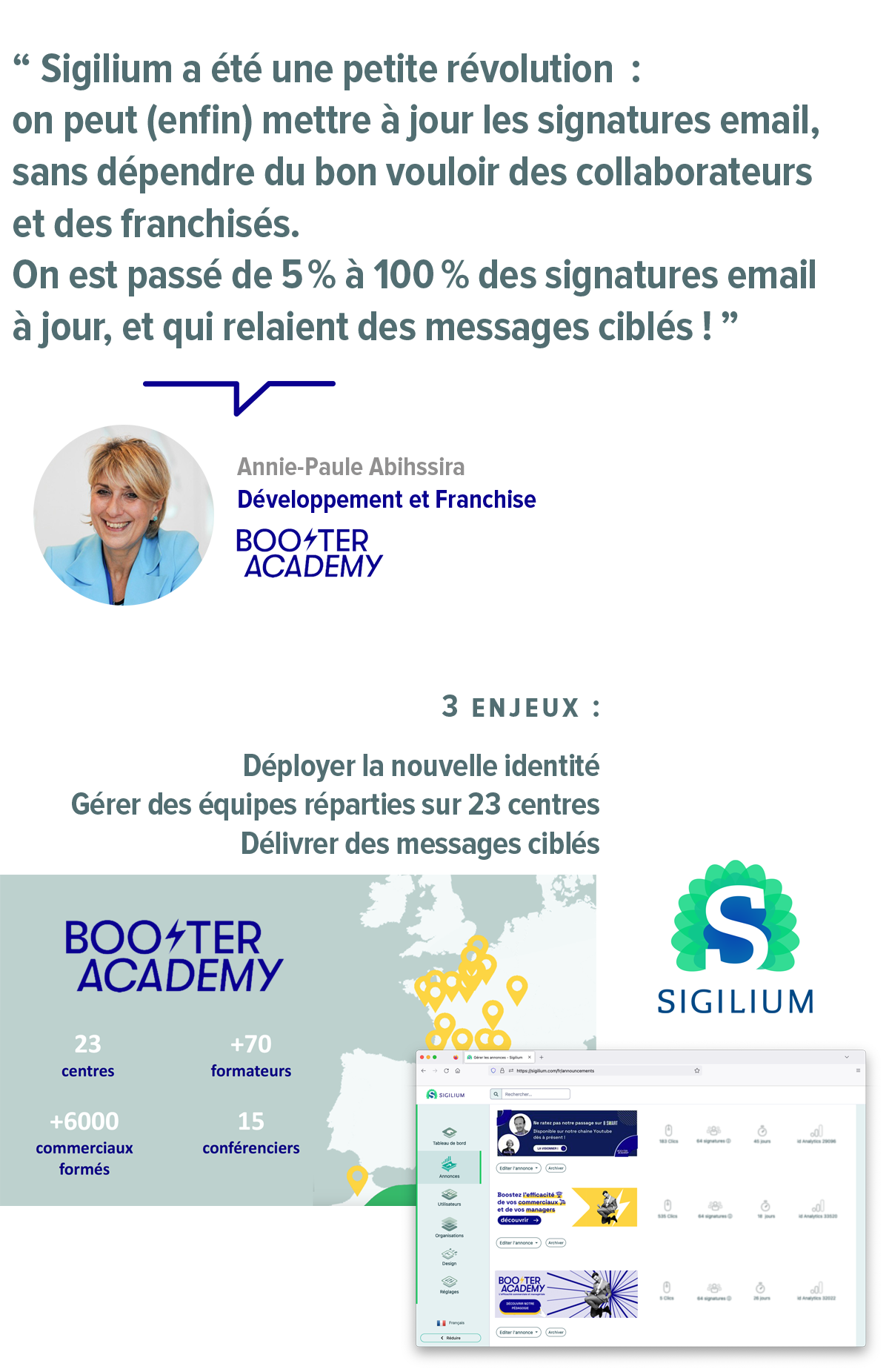 Discover how Booster Academy generates interest and actions of their contact using smart signatures email thanks to Sigilium.